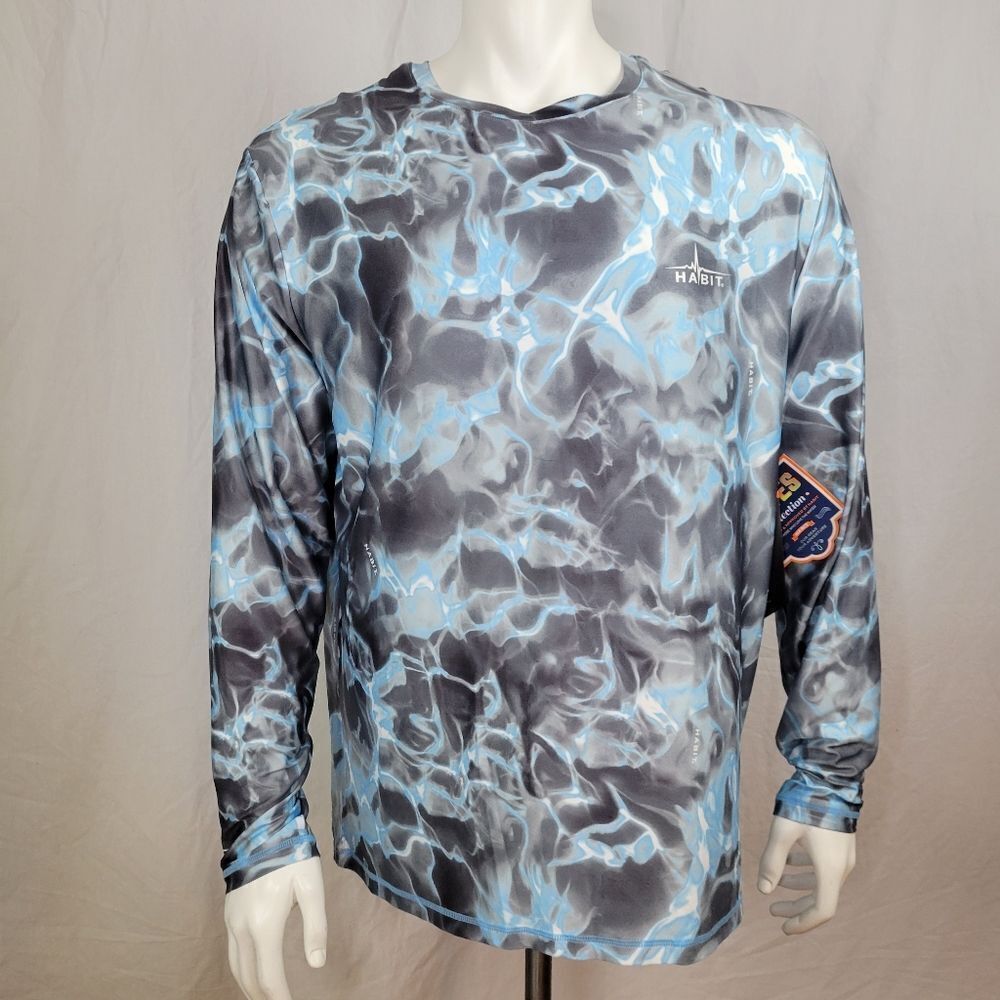 Habit Waves Alaskan Blue Fishing Pole Long Sleeve Performance T-Shirt Size XL‎